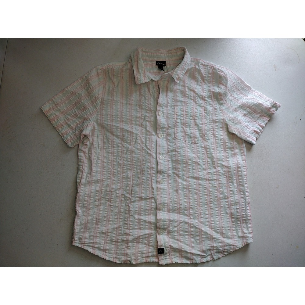 Art Class Boys Seersucker Button Down Shirt Pink Mint Stripe‎ Size L 10/12